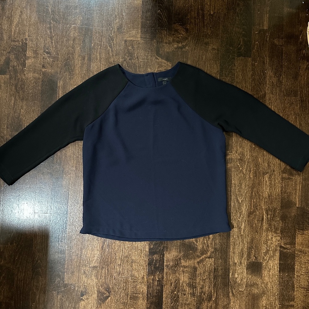 J Crew Black and Navy Color Block Long Sleeve - Size 4